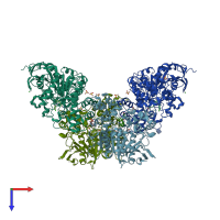 PDB entry 4a16 coloured by chain, top view.