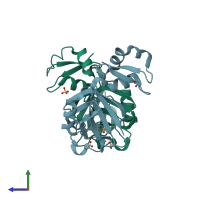 PDB entry 4a1j coloured by chain, side view.