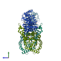 PDB entry 4a21 coloured by chain, side view.