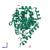 PDB entry 4a35 coloured by chain, side view.