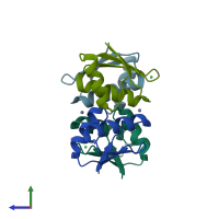 PDB entry 4a46 coloured by chain, side view.