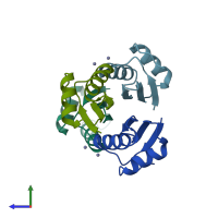 PDB entry 4a47 coloured by chain, side view.