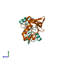 PDB entry 4a49 coloured by chain, side view.