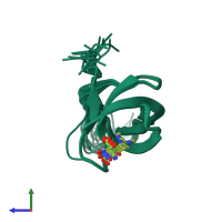 PDB entry 4a4f coloured by chain, ensemble of 20 models, side view.