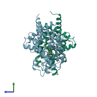 PDB entry 4a4v coloured by chain, side view.