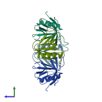 PDB entry 4a5k coloured by chain, side view.