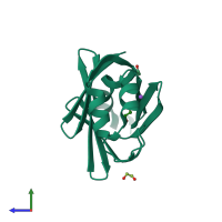 PDB entry 4a60 coloured by chain, side view.