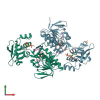 PDB entry 4a65 coloured by chain, front view.