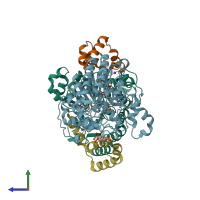 PDB entry 4a69 coloured by chain, side view.