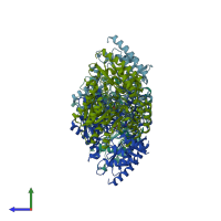 PDB entry 4a72 coloured by chain, side view.