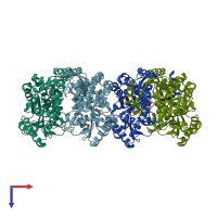 PDB entry 4a72 coloured by chain, top view.