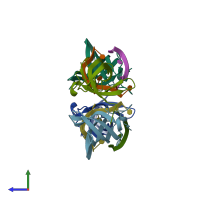 PDB entry 4a76 coloured by chain, side view.