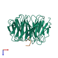 Hetero dimeric assembly 1 of PDB entry 4a7j coloured by chemically distinct molecules, top view.