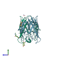 PDB entry 4a7u coloured by chain, side view.