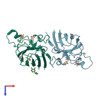 PDB entry 4a7u coloured by chain, top view.