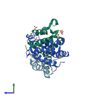 PDB entry 4a9e coloured by chain, side view.