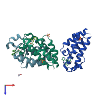 PDB entry 4a9i coloured by chain, top view.