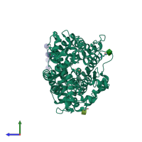 PDB entry 4aa1 coloured by chain, side view.