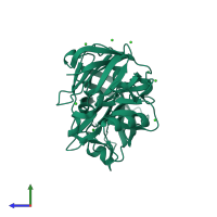 PDB entry 4aa8 coloured by chain, side view.