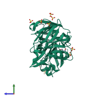 PDB entry 4aa9 coloured by chain, side view.