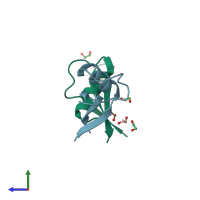 PDB entry 4aaz coloured by chain, side view.