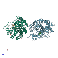 PDB entry 4ab4 coloured by chain, top view.