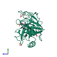 PDB entry 4ab8 coloured by chain, side view.