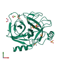 PDB entry 4aba coloured by chain, front view.