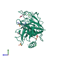 PDB entry 4abg coloured by chain, side view.