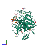 PDB entry 4abj coloured by chain, side view.