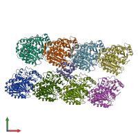 PDB entry 4abo coloured by chain, front view.