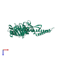 Monomeric assembly 2 of PDB entry 4aby coloured by chemically distinct molecules, top view.