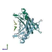 PDB entry 4ac4 coloured by chain, side view.