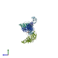 PDB entry 4aca coloured by chain, side view.