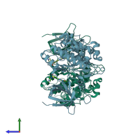 PDB entry 4acd coloured by chain, side view.