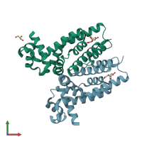 PDB entry 4aci coloured by chain, front view.