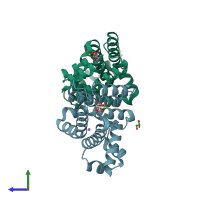 PDB entry 4aci coloured by chain, side view.