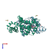 PDB entry 4aci coloured by chain, top view.