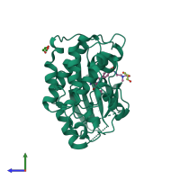 PDB entry 4acm coloured by chain, side view.