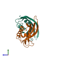 PDB entry 4acv coloured by chain, side view.