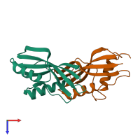 PDB entry 4acv coloured by chain, top view.