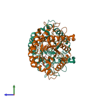 PDB entry 4acz coloured by chain, side view.