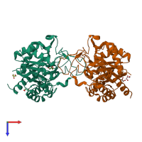 PDB entry 4acz coloured by chain, top view.