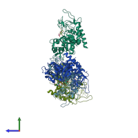 PDB entry 4ad0 coloured by chain, side view.