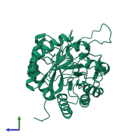 PDB entry 4ad1 coloured by chain, side view.