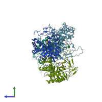 PDB entry 4ad2 coloured by chain, side view.