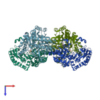 PDB entry 4adc coloured by chain, top view.