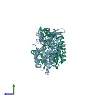 PDB entry 4ade coloured by chain, side view.