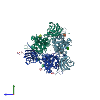 PDB entry 4adg coloured by chain, side view.