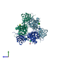 PDB entry 4adj coloured by chain, side view.